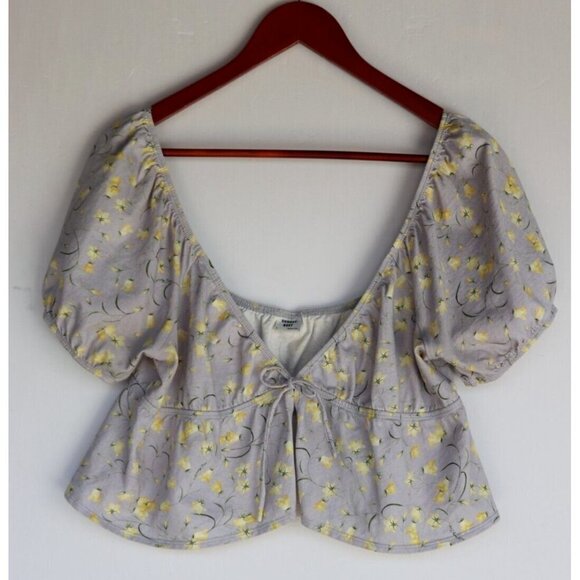 Sunday Best Aritzia Women's Large Lavender Kaia Top Puff-Sleeve Tie-Front $48 - Picture 5 of 9